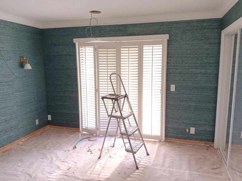 Wallpaper installation process in a Los Angeles home